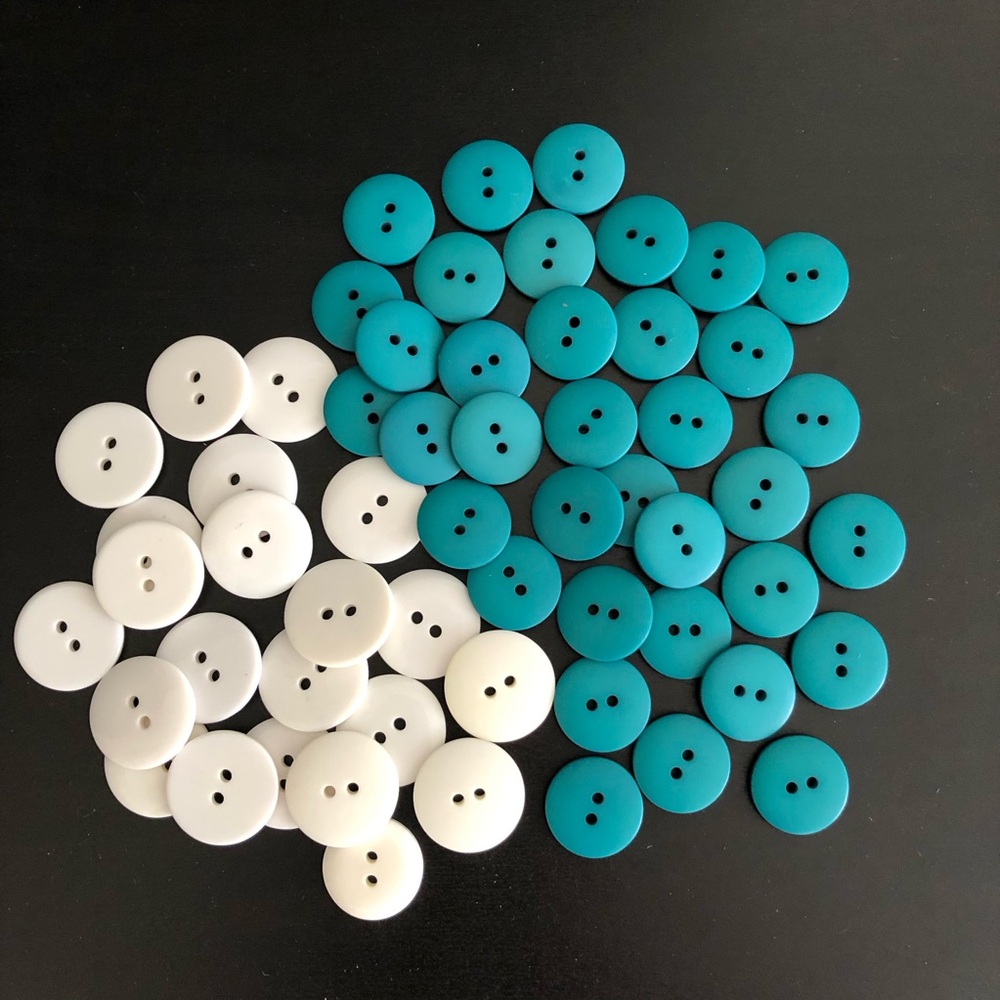 Vintage Resin Teal White Two Hole Buttons 3/4 in Lot of 58